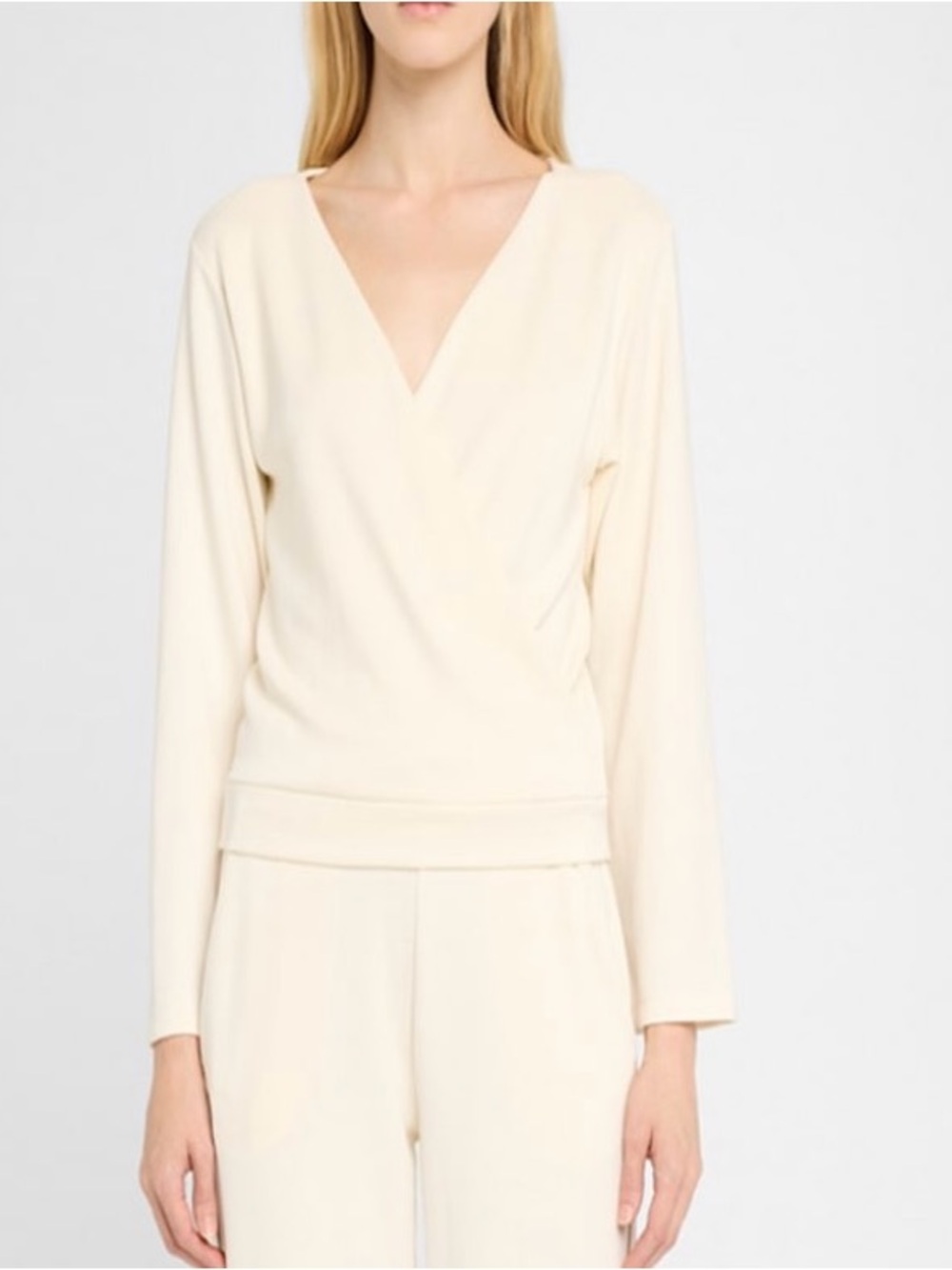 V-Neck Wrap Pullover Sweater in Cream